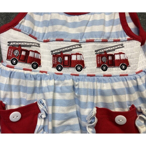 Dash Of Glitter Baby Girl Fire Truck  Summer One Piece, Romper Size 18-24 Months - Picture 2 of 9